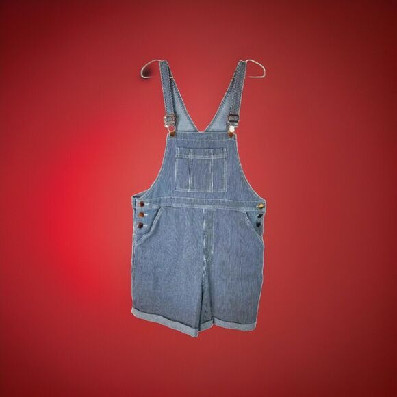 Universal Thread Women Size 14 Railroad Blue Stripe Denim Short Overalls New W2 - Picture 3 of 7
